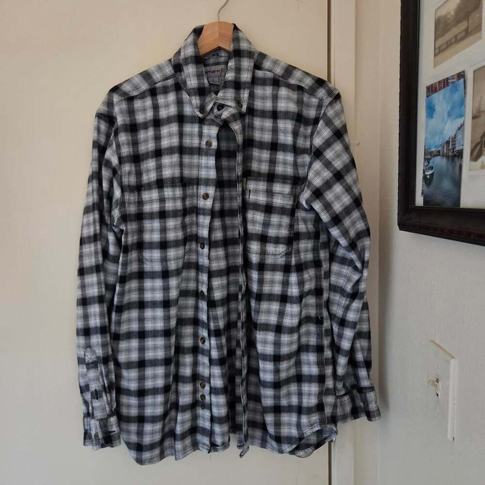Carhartt Relaxed Fit Plaid Flannel Shirt Black White Size M